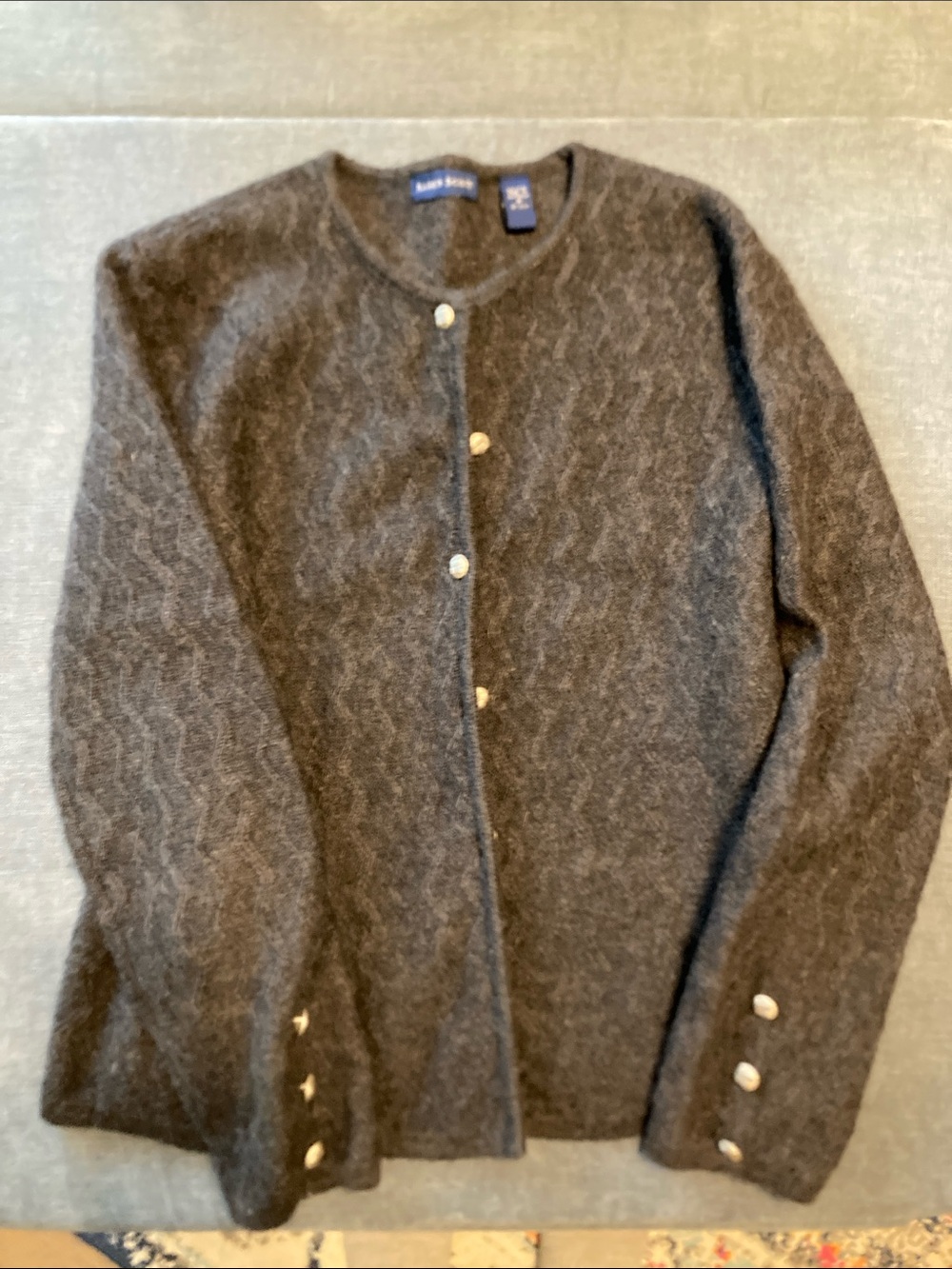 Karen Scott Charcoal Button-Front Crewneck Cardigan